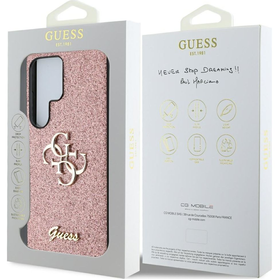 Handyhülle für Galaxy S25 Ultra, Guess Hardcase Glitter Script Big 4G, Rosa