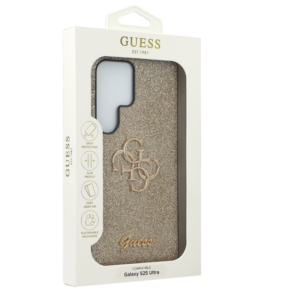 Handyhülle für Galaxy S25 Ultra, Guess Hardcase Glitter Script Big 4G, Golden