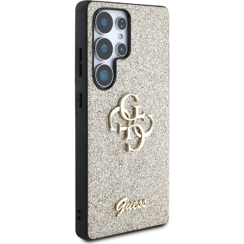 Handyhülle für Galaxy S25 Ultra, Guess Hardcase Glitter Script Big 4G, Golden