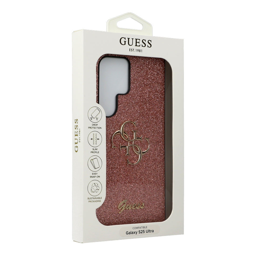 Handyhülle für Galaxy S25 Ultra, Guess Hardcase Glitter Script Big 4G, Rosa