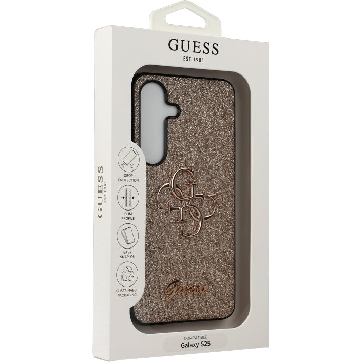 Handyhülle für Galaxy S25, Guess Hardcase Glitter Script Big 4G, Golden