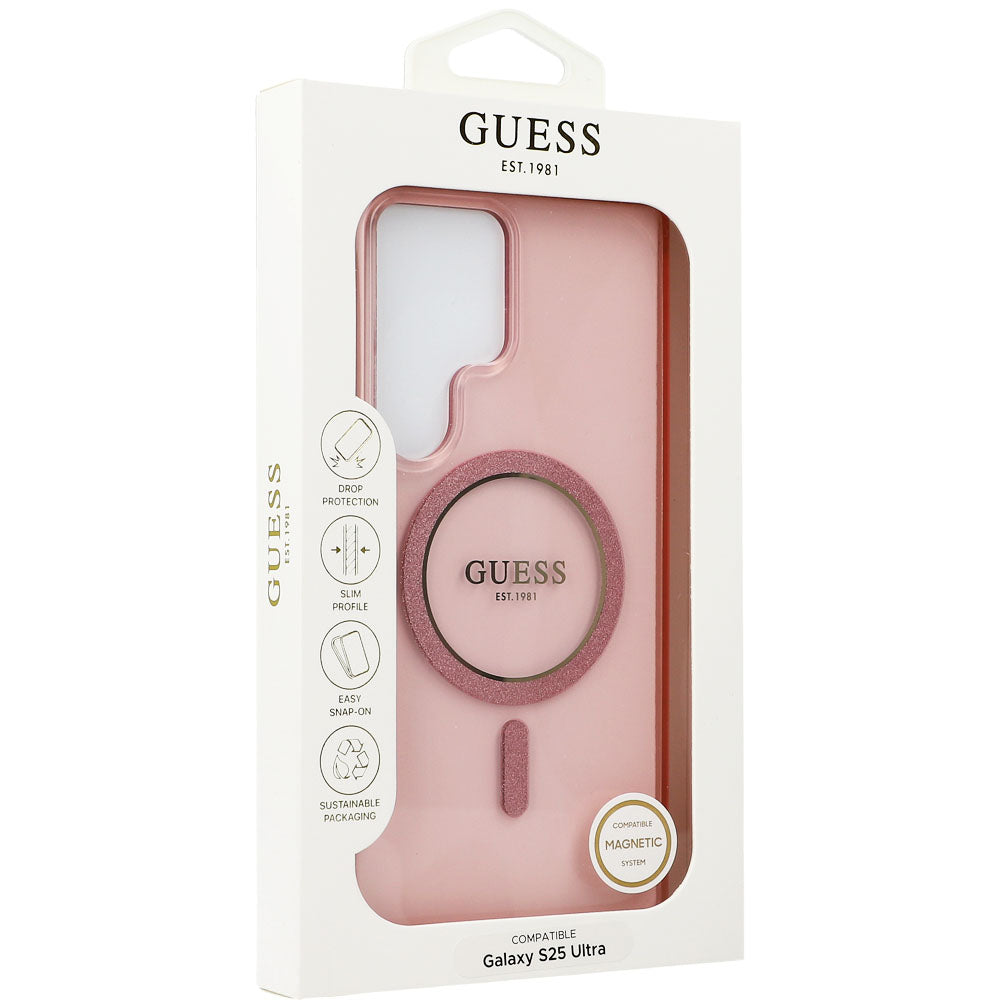 Handyhülle für Galaxy S25 Ultra, Guess Glitter Circle Classic Logo mit MagSafe, Rosa