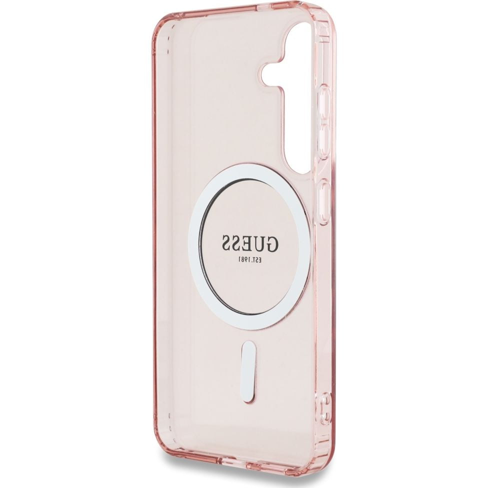 Handyhülle für Galaxy S25, Guess Glitter Circle Classic Logo mit MagSafe, Rosa