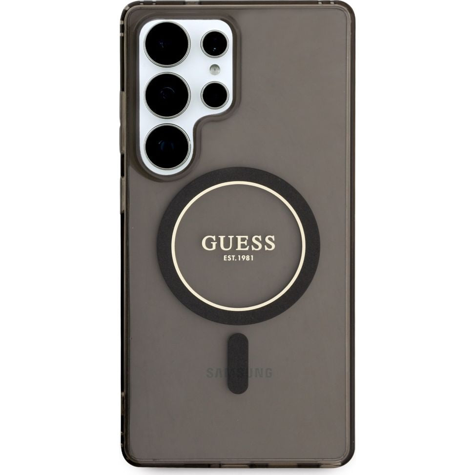 Handyhülle für Galaxy S25 Ultra, Guess Glitter Circle Classic Logo mit MagSafe, Schwarz
