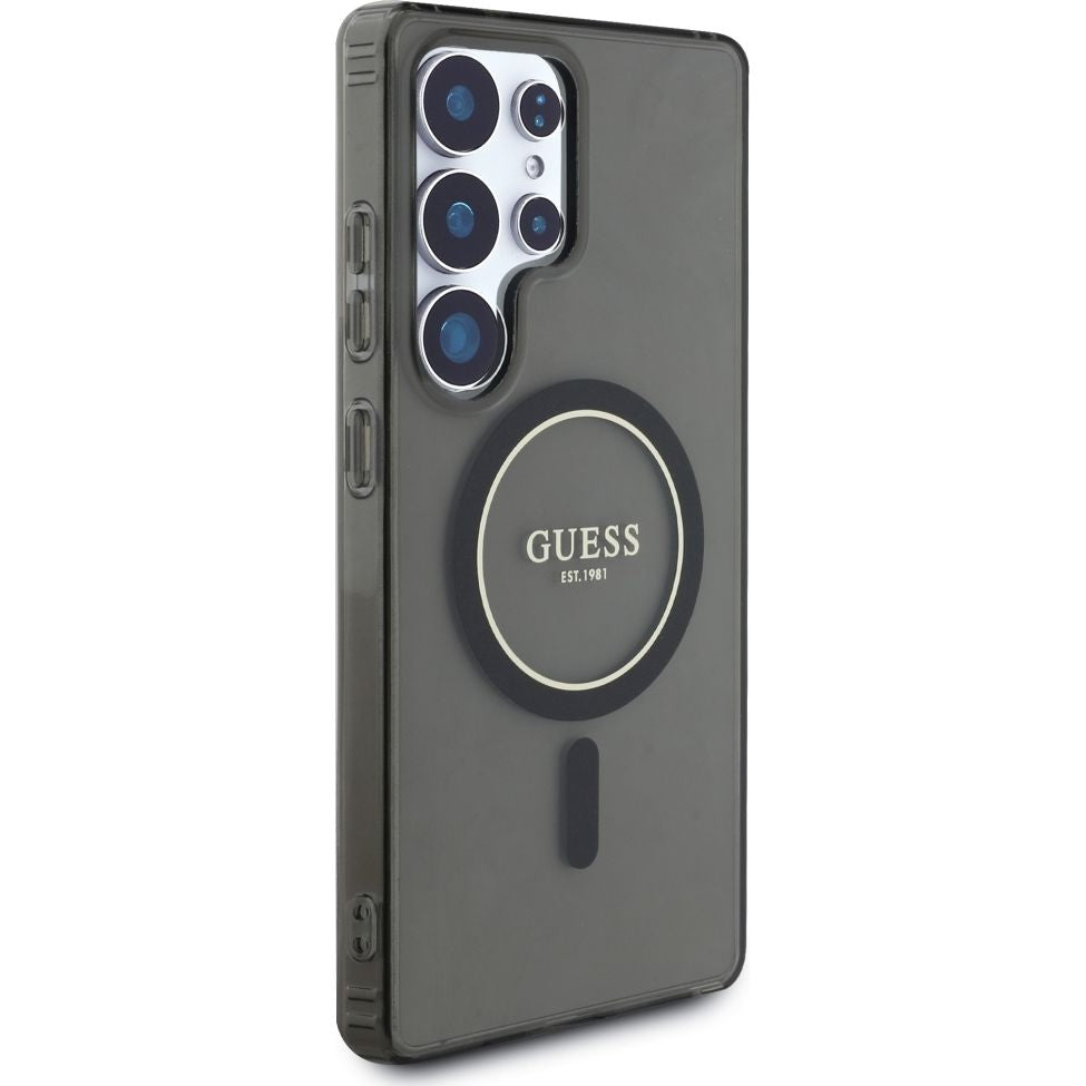 Handyhülle für Galaxy S25 Ultra, Guess Glitter Circle Classic Logo mit MagSafe, Schwarz
