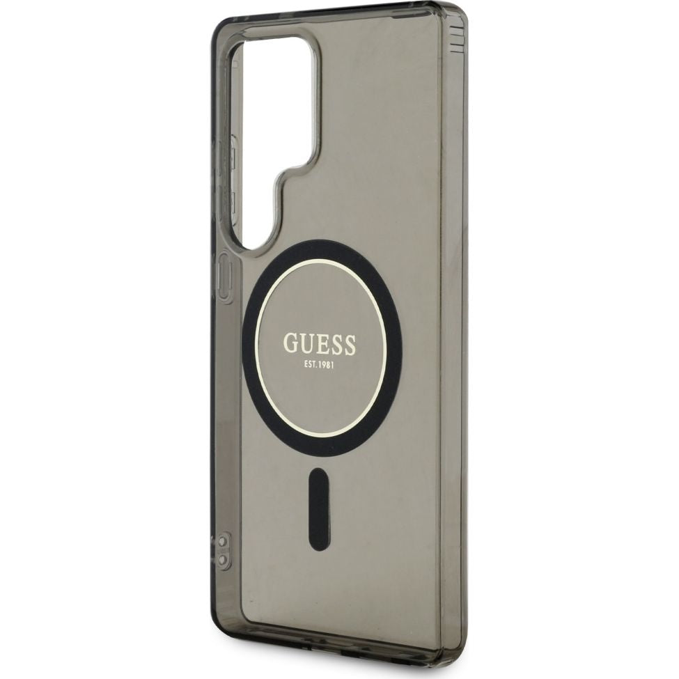 Handyhülle für Galaxy S25 Ultra, Guess Glitter Circle Classic Logo mit MagSafe, Schwarz