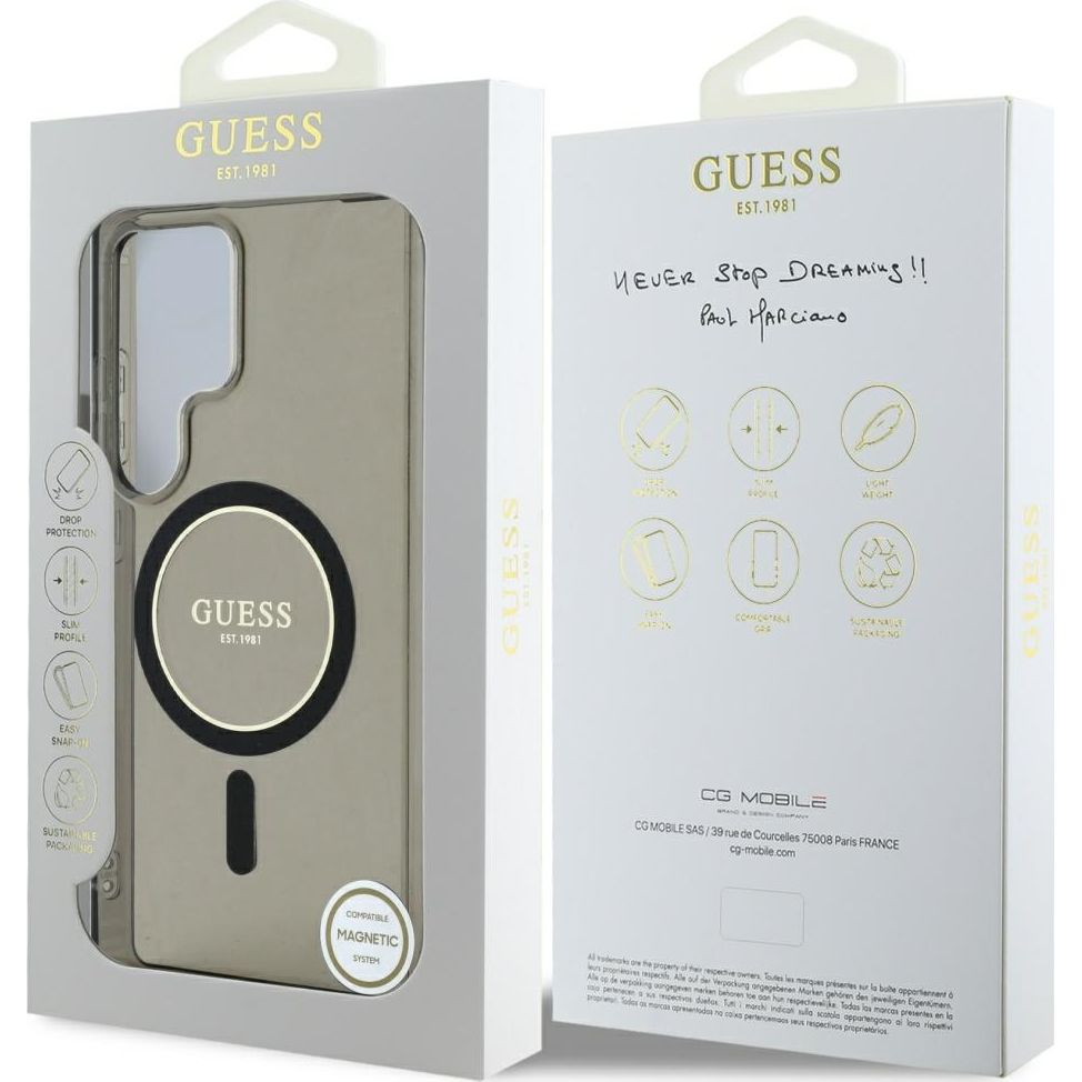 Handyhülle für Galaxy S25 Ultra, Guess Glitter Circle Classic Logo mit MagSafe, Schwarz