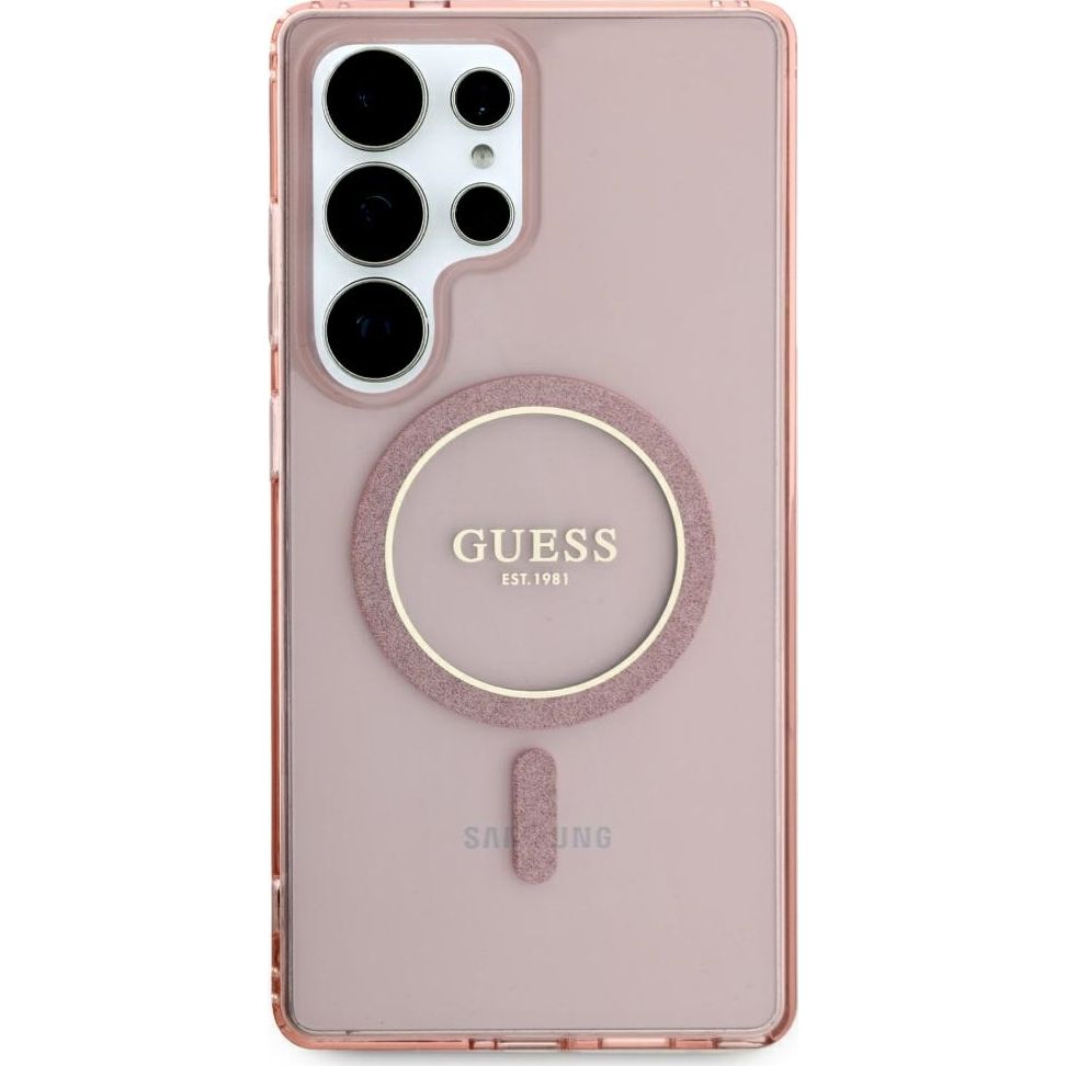 Handyhülle für Galaxy S25 Ultra, Guess Glitter Circle Classic Logo mit MagSafe, Rosa
