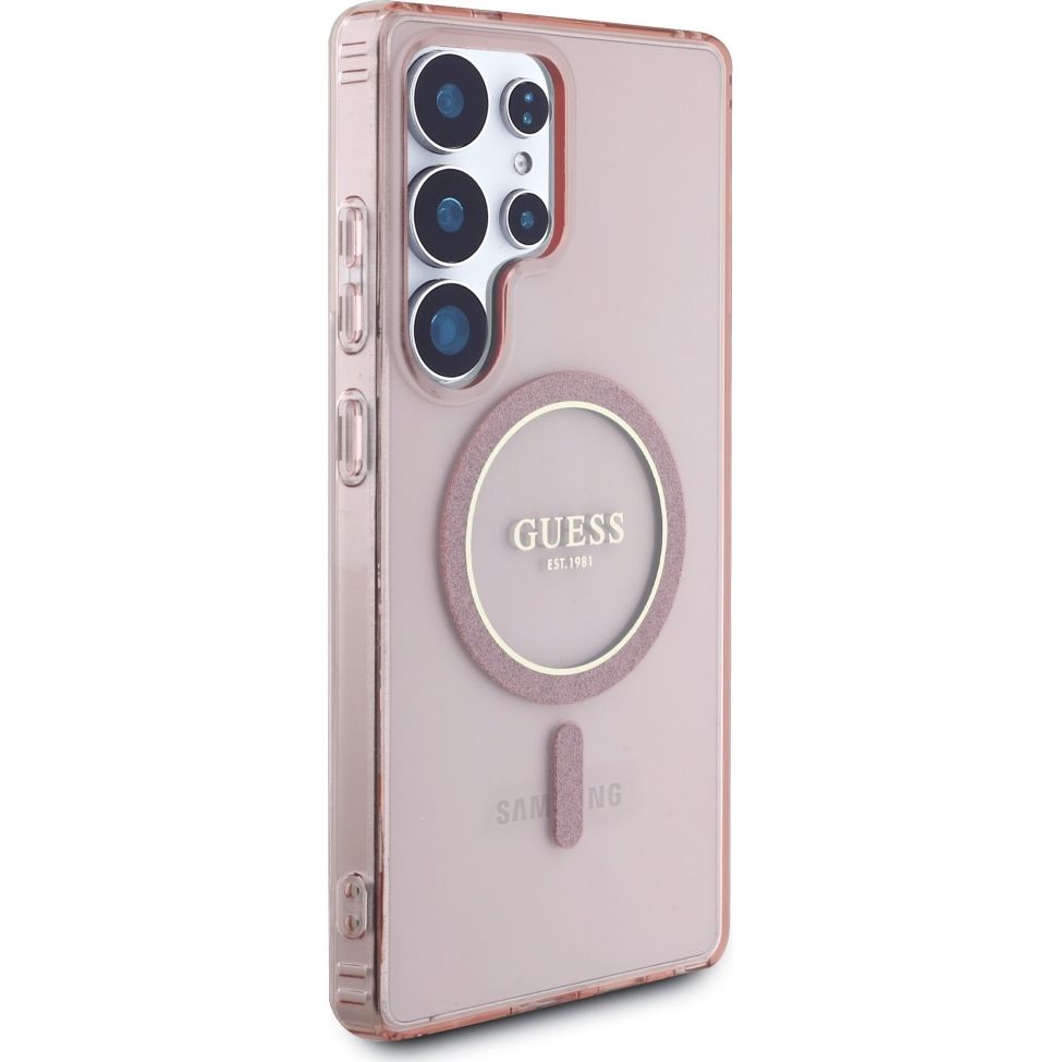 Handyhülle für Galaxy S25 Ultra, Guess Glitter Circle Classic Logo mit MagSafe, Rosa
