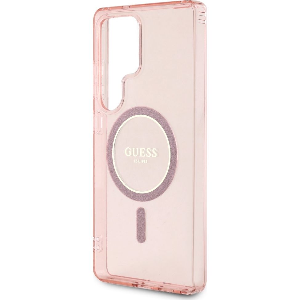 Handyhülle für Galaxy S25 Ultra, Guess Glitter Circle Classic Logo mit MagSafe, Rosa