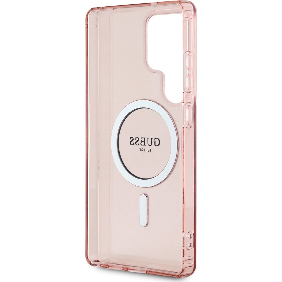 Handyhülle für Galaxy S25 Ultra, Guess Glitter Circle Classic Logo mit MagSafe, Rosa
