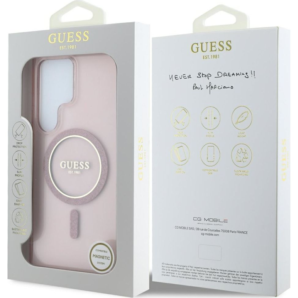 Handyhülle für Galaxy S25 Ultra, Guess Glitter Circle Classic Logo mit MagSafe, Rosa