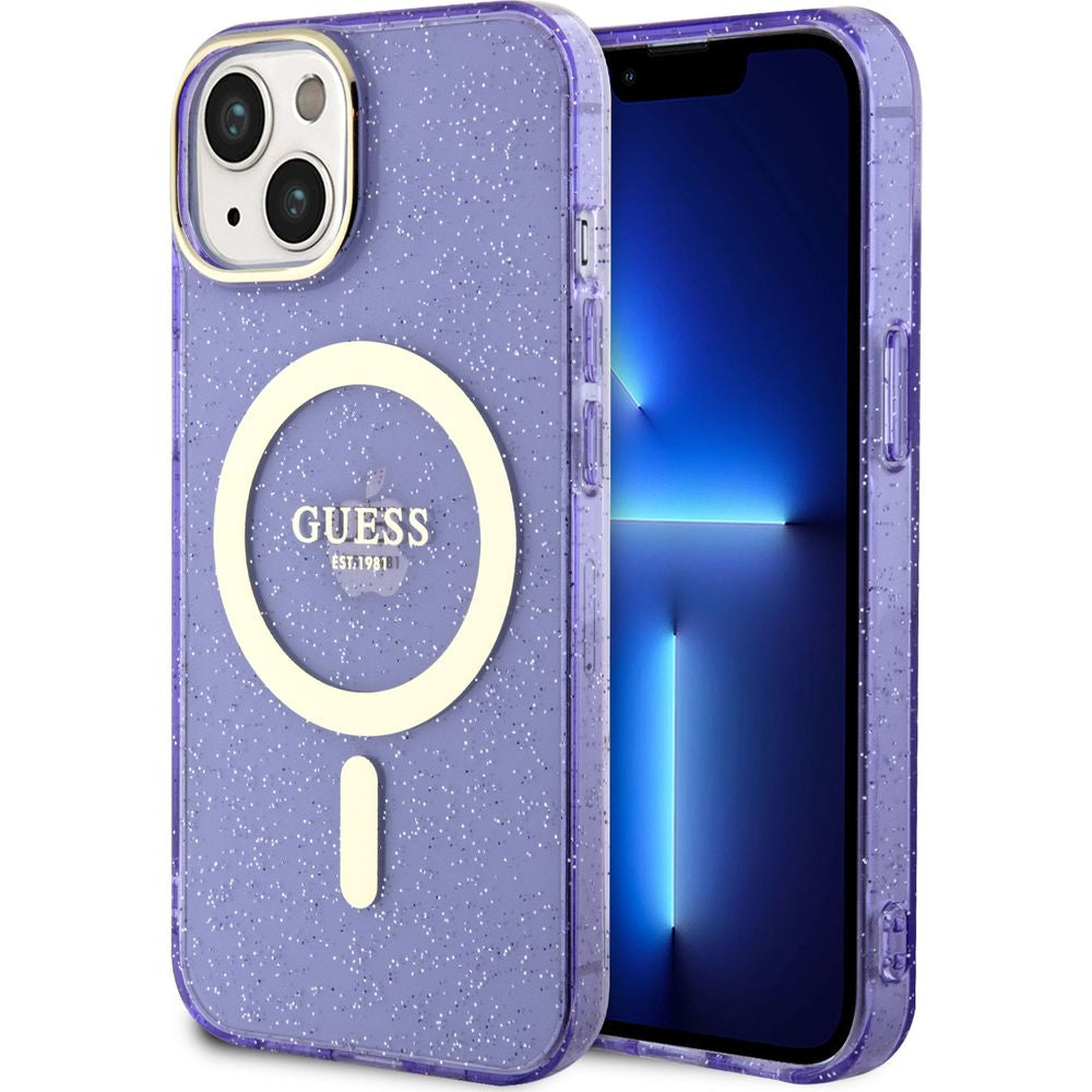 Schutzhülle Guess hardcase Glitter Gold MagSafe für iPhone 14, Violett