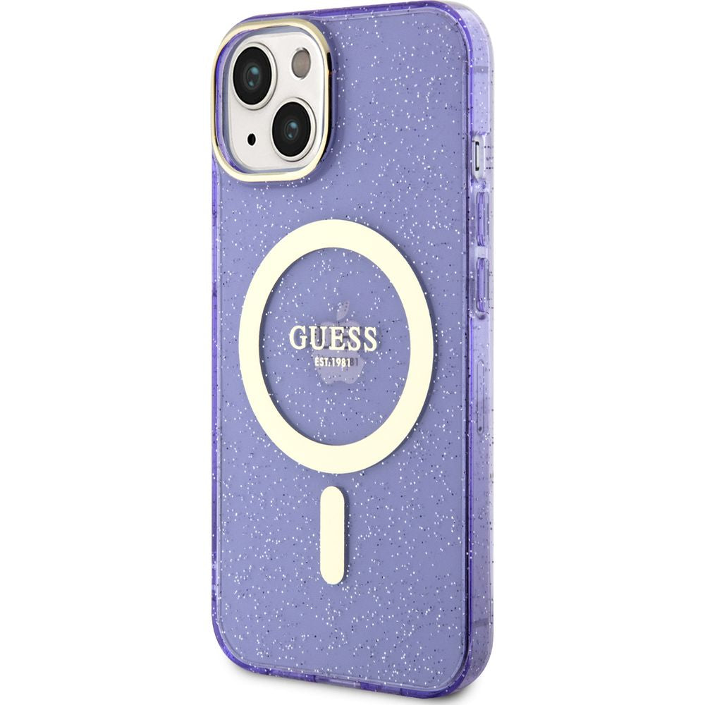 Schutzhülle Guess hardcase Glitter Gold MagSafe für iPhone 14, Violett