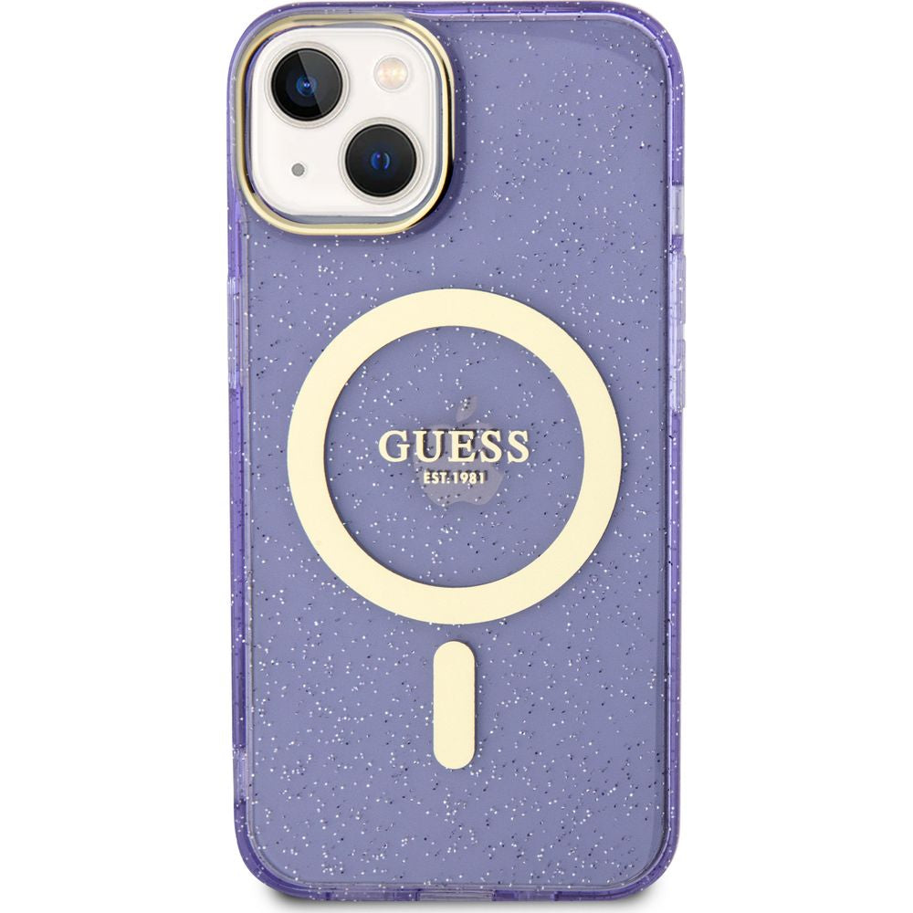 Schutzhülle Guess hardcase Glitter Gold MagSafe für iPhone 14, Violett