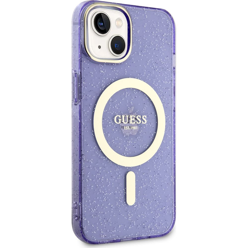 Schutzhülle Guess hardcase Glitter Gold MagSafe für iPhone 14, Violett