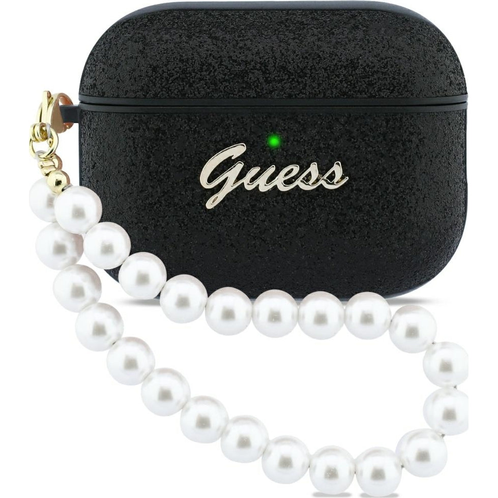 Schutzhülle Guess Glitter Pearl Strap Case für AirPods Pro 3, Schwarz
