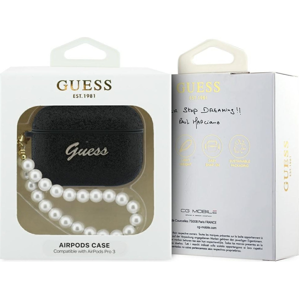 Schutzhülle Guess Glitter Pearl Strap Case für AirPods Pro 3, Schwarz