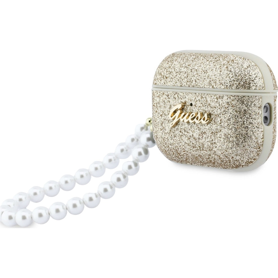 Schutzhülle Guess Glitter Pearl Strap Case für AirPods Pro 3, Golden