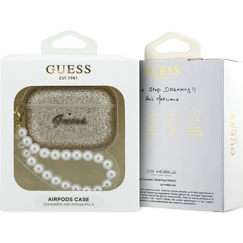 Schutzhülle Guess Glitter Pearl Strap Case für AirPods Pro 3, Golden
