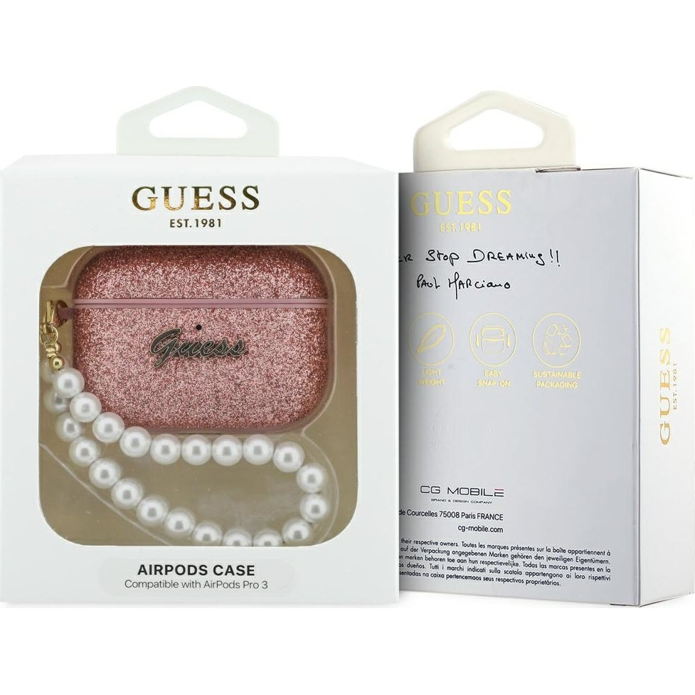 Schutzhülle Guess Glitter Pearl Strap Case für AirPods Pro 3, Rosa