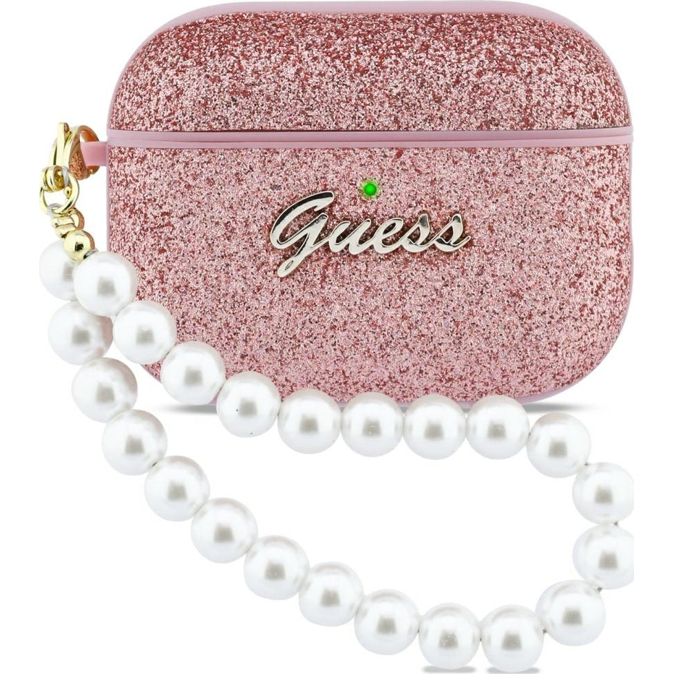 Schutzhülle Guess Glitter Pearl Strap Case für AirPods Pro 3, Rosa