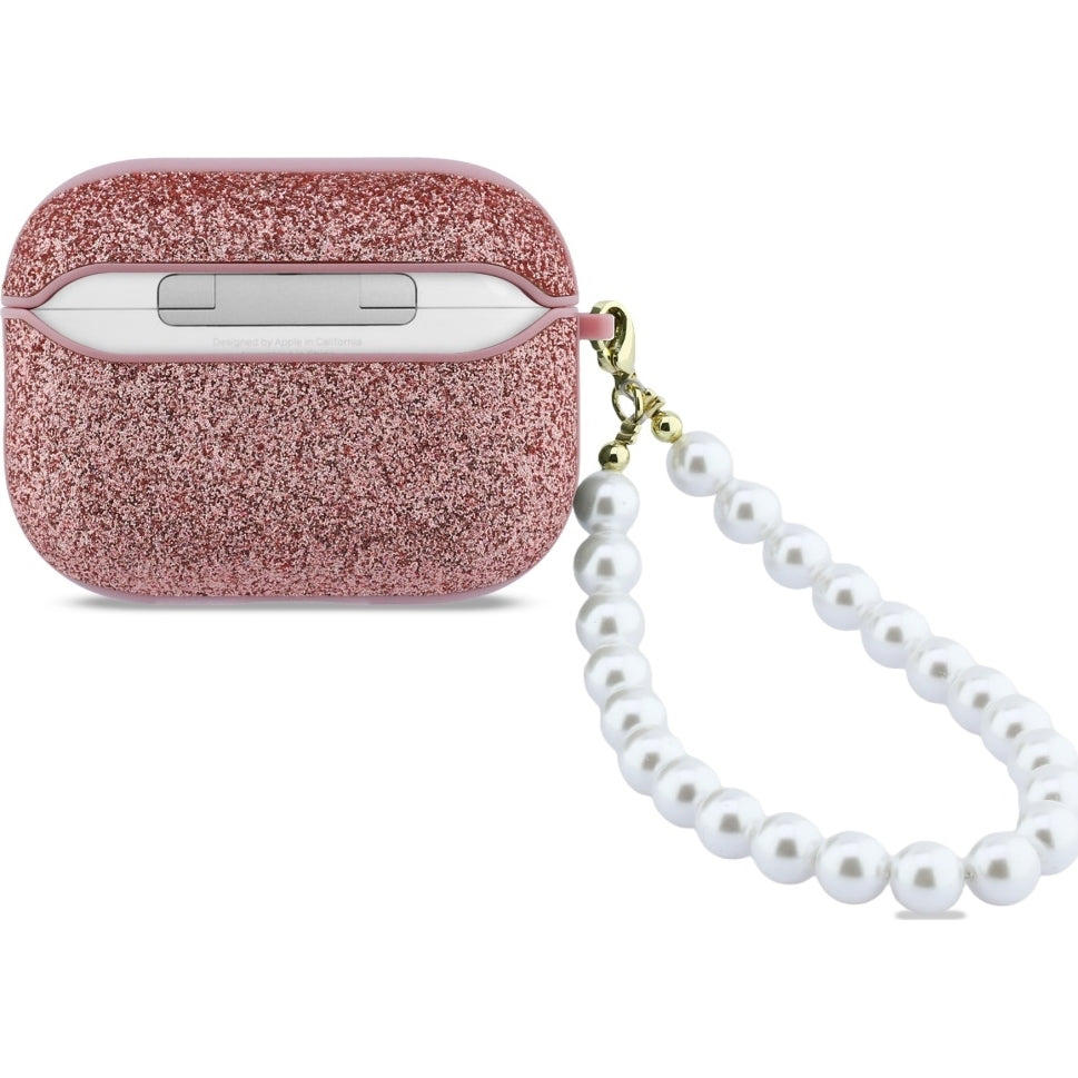 Schutzhülle Guess Glitter Pearl Strap Case für AirPods Pro 3, Rosa