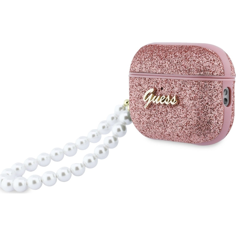 Schutzhülle Guess Glitter Pearl Strap Case für AirPods Pro 3, Rosa