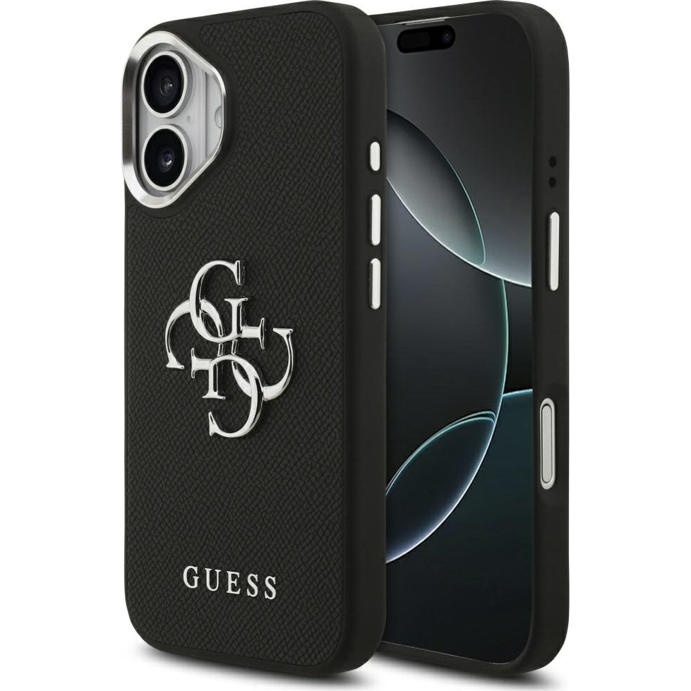 Handyhülle für iPhone 17, Guess Grained Big 4G Small Classic Logo, Schwarz