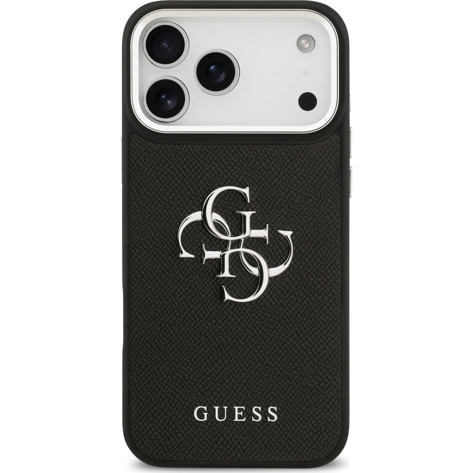 Handyhülle für iPhone 17 Pro Max, Guess Grained Big 4G Small Classic Logo, Schwarz