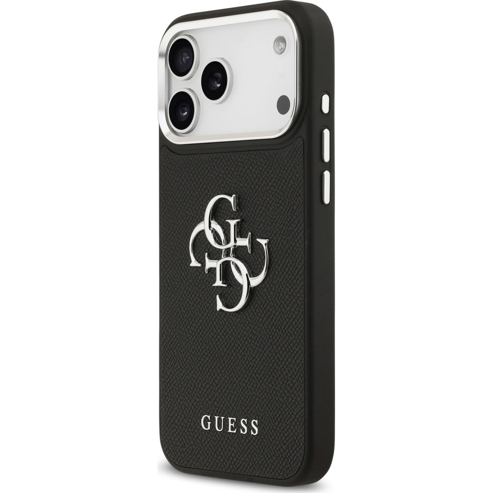 Handyhülle für iPhone 17 Pro Max, Guess Grained Big 4G Small Classic Logo, Schwarz