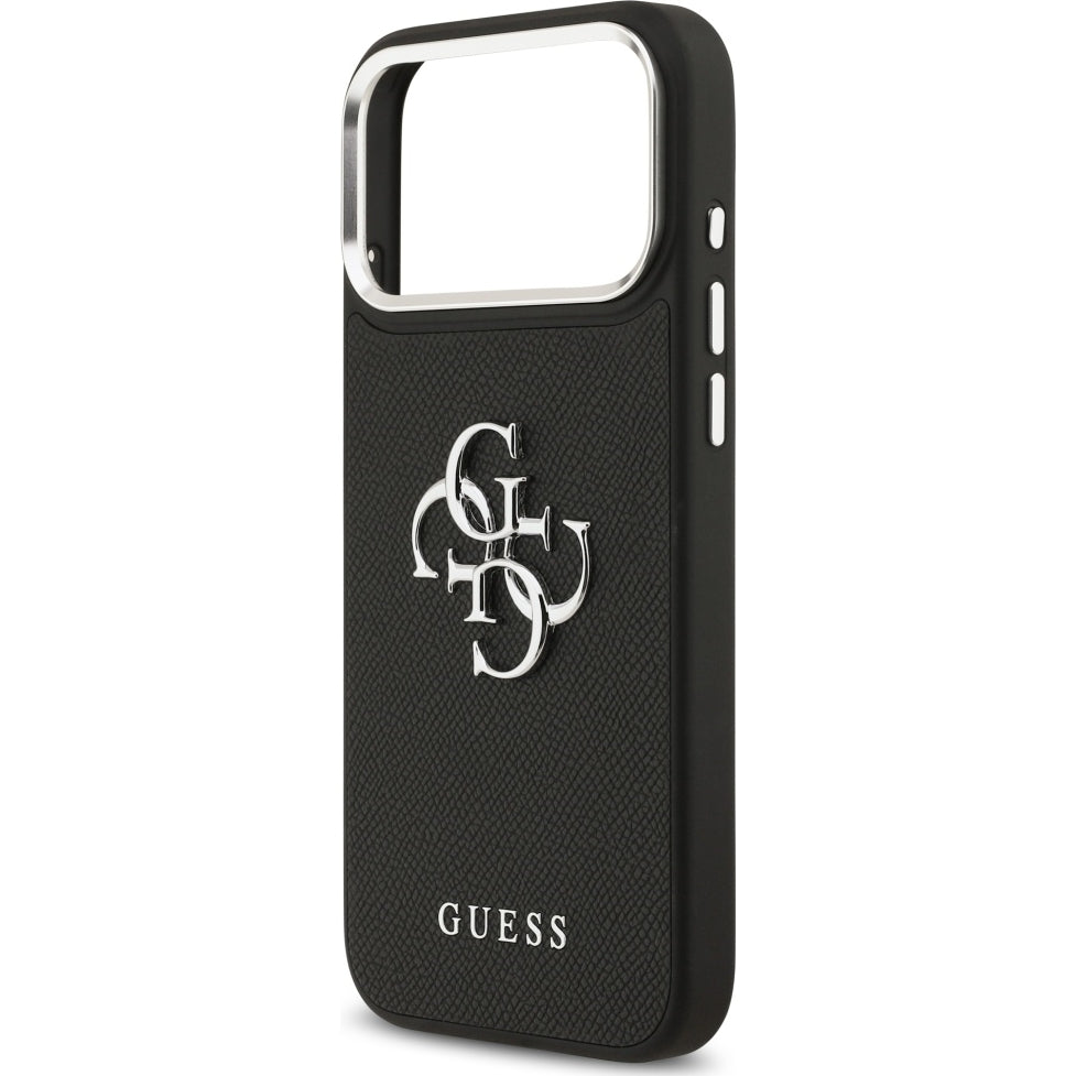 Handyhülle für iPhone 17 Pro Max, Guess Grained Big 4G Small Classic Logo, Schwarz