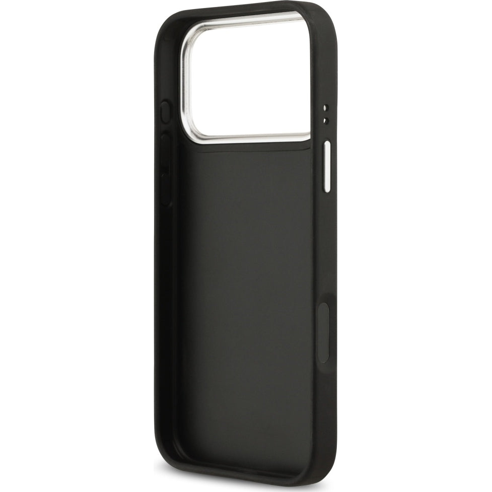 Handyhülle für iPhone 17 Pro Max, Guess Grained Big 4G Small Classic Logo, Schwarz
