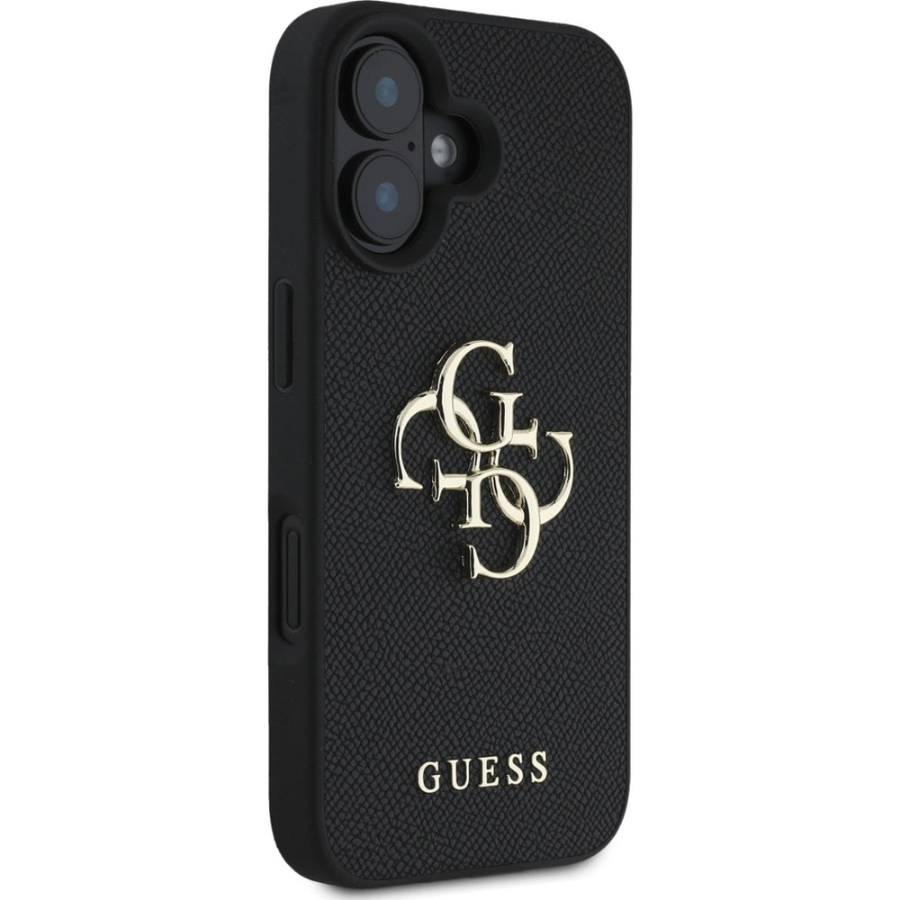 Handyhülle für iPhone 16, Guess Grained Big 4G Small Classic Logo, Schwarz