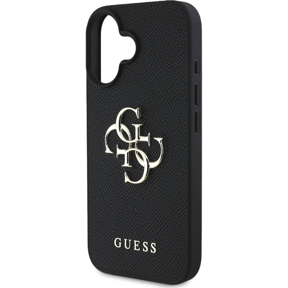 Handyhülle für iPhone 16, Guess Grained Big 4G Small Classic Logo, Schwarz