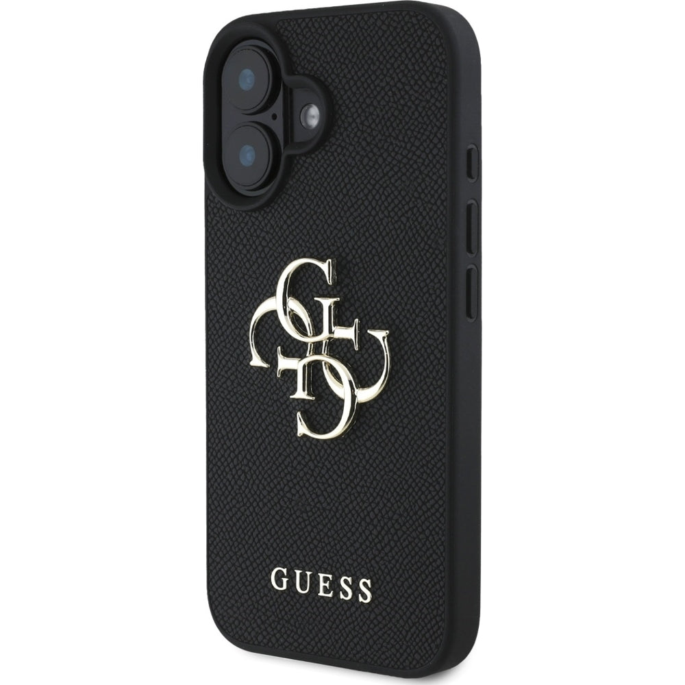 Handyhülle für iPhone 16, Guess Grained Big 4G Small Classic Logo, Schwarz