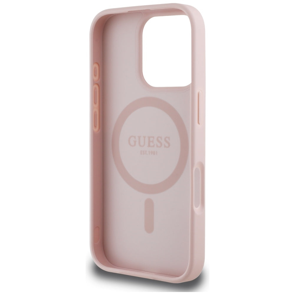 Handyhülle für iPhone 16 Pro, Guess Grained Flower Pattern mit MagSafe, Rosa mit floralem Muster