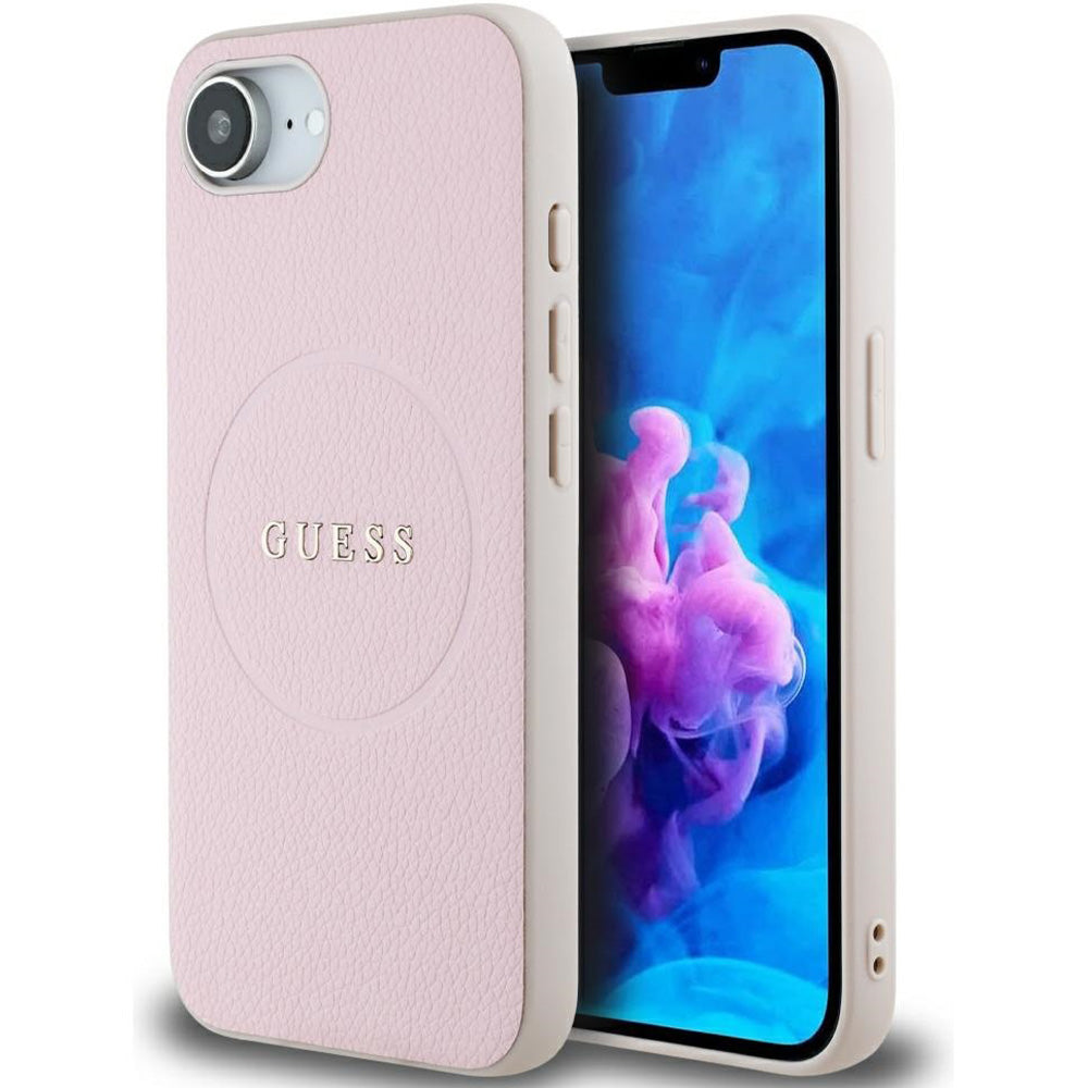Handyhülle für iPhone 17e / 16e, Guess Hardcase Grained Ring mit MagSafe, Rosa