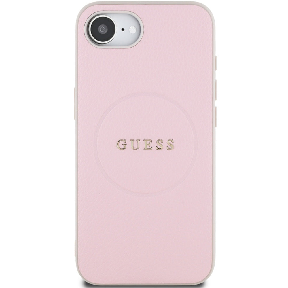 Handyhülle für iPhone 17e / 16e, Guess Hardcase Grained Ring mit MagSafe, Rosa