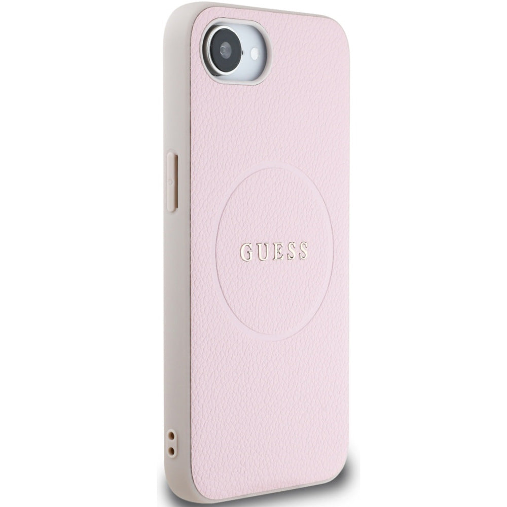 Handyhülle für iPhone 17e / 16e, Guess Hardcase Grained Ring mit MagSafe, Rosa