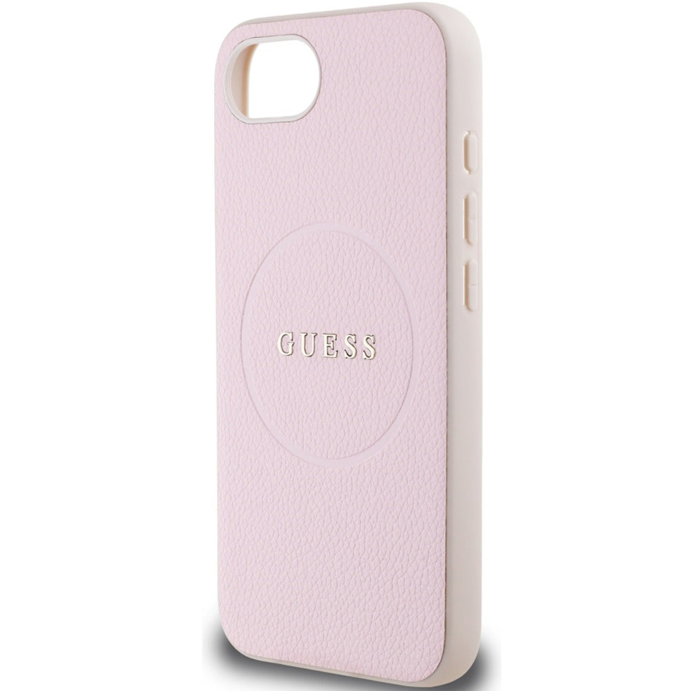 Handyhülle für iPhone 17e / 16e, Guess Hardcase Grained Ring mit MagSafe, Rosa