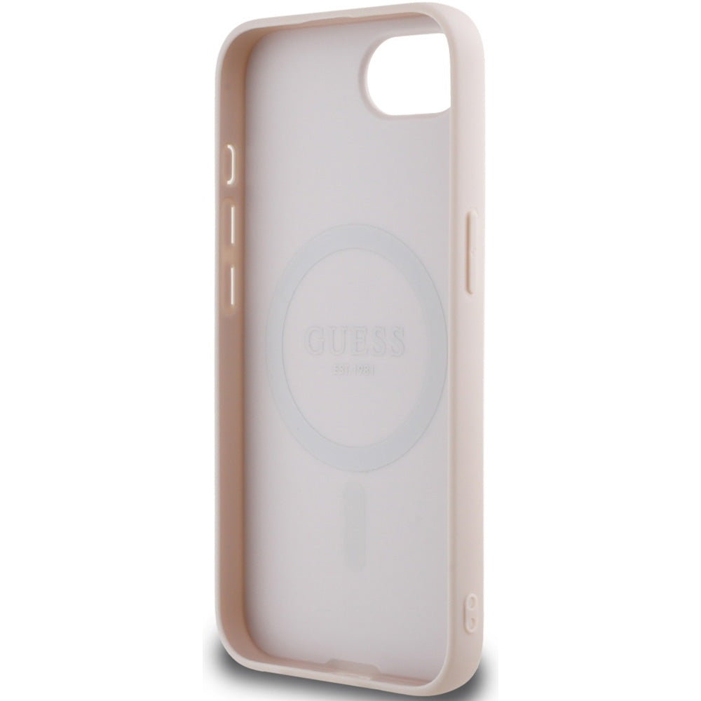 Handyhülle für iPhone 17e / 16e, Guess Hardcase Grained Ring mit MagSafe, Rosa