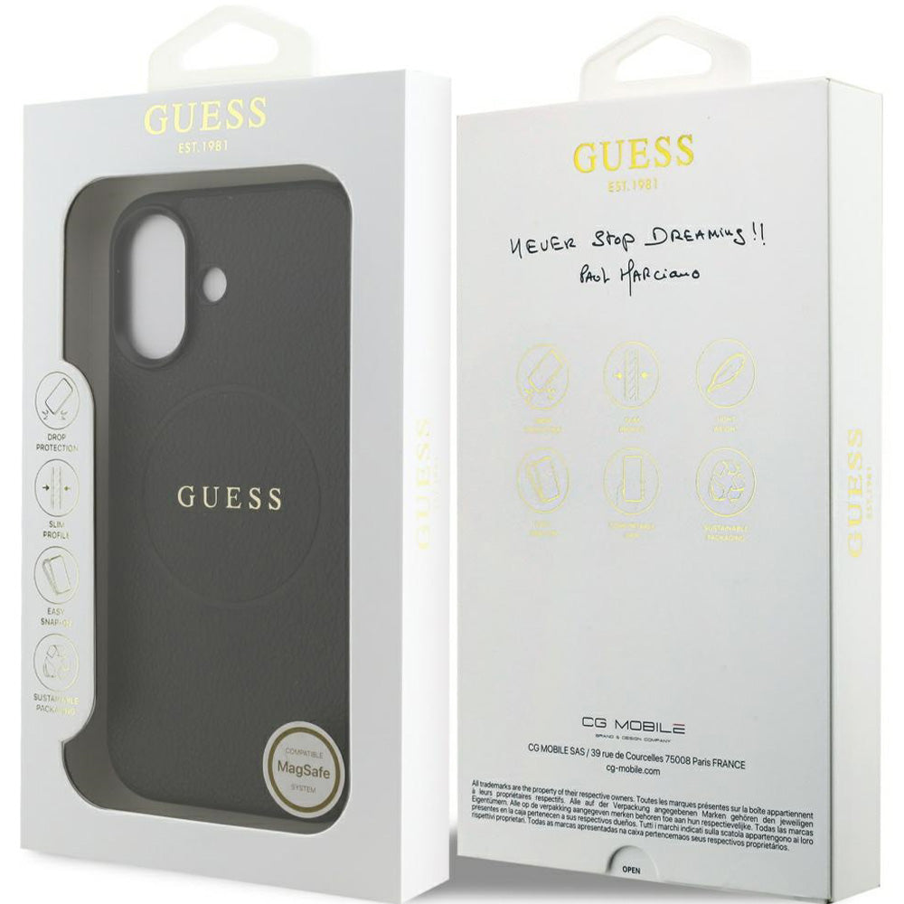Handyhülle für iPhone 17, Guess Hardcase Grained Ring mit MagSafe, Schwarz