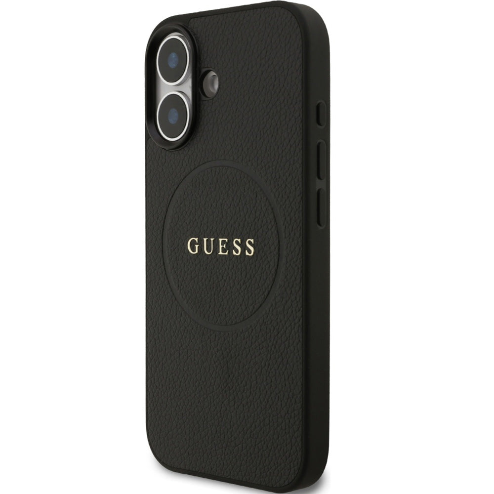 Handyhülle für iPhone 17, Guess Hardcase Grained Ring mit MagSafe, Schwarz