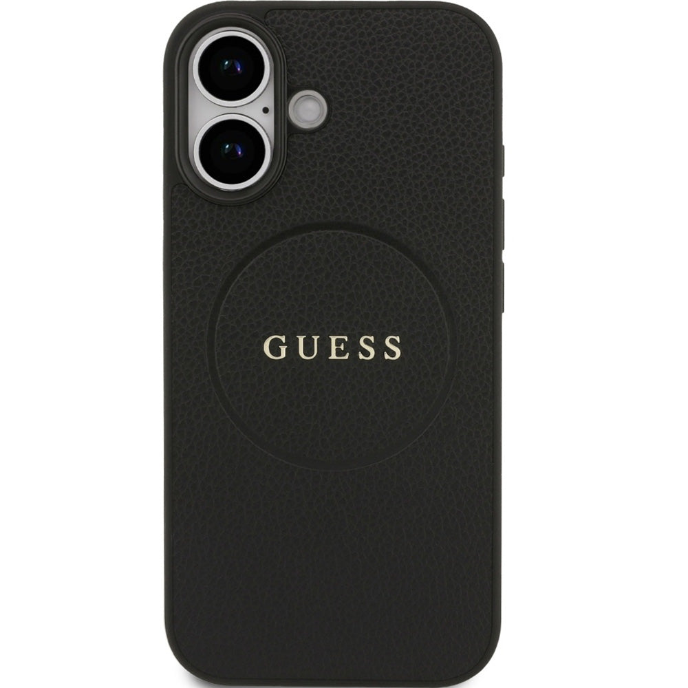 Handyhülle für iPhone 17, Guess Hardcase Grained Ring mit MagSafe, Schwarz