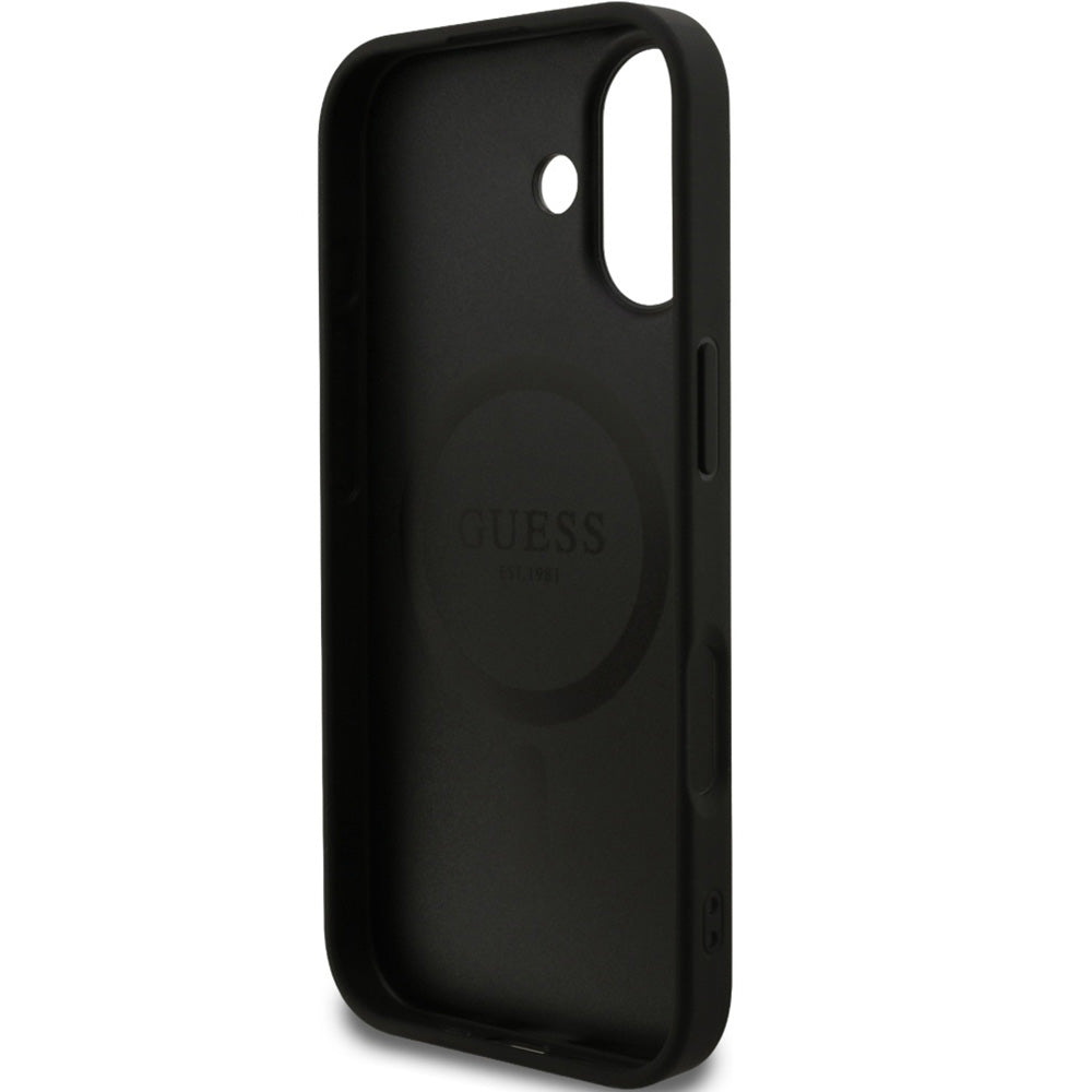 Handyhülle für iPhone 17, Guess Hardcase Grained Ring mit MagSafe, Schwarz