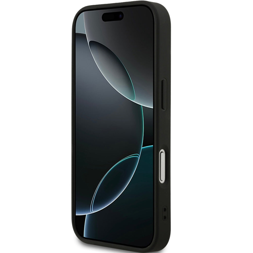Handyhülle für iPhone 17 Pro, Guess Hardcase Grained Ring mit MagSafe, Schwarz