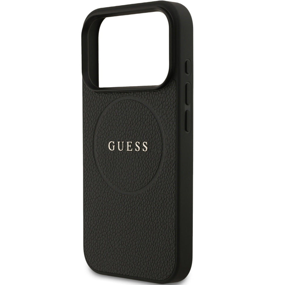 Handyhülle für iPhone 17 Pro, Guess Hardcase Grained Ring mit MagSafe, Schwarz