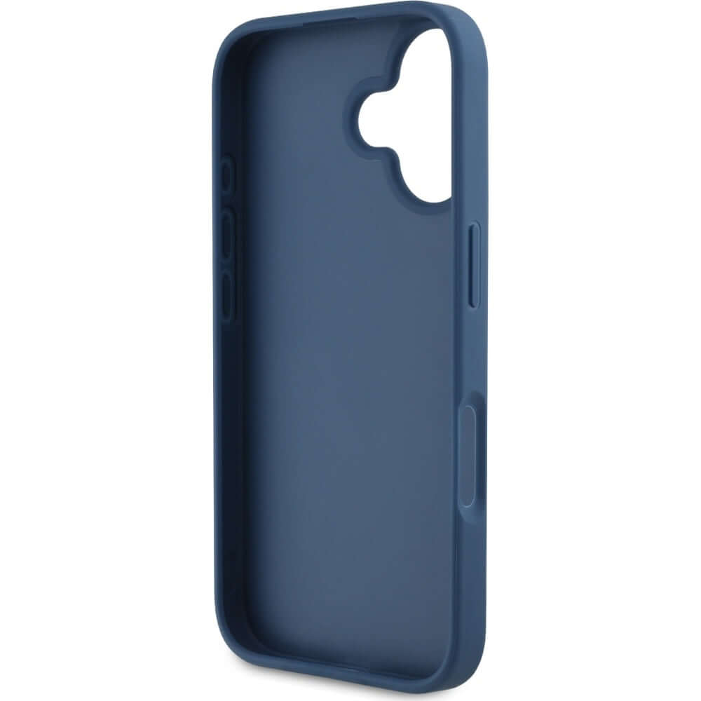 Handyhülle für iPhone 16, Guess Grained Roses Big 4G, Blau mit floralem Muster