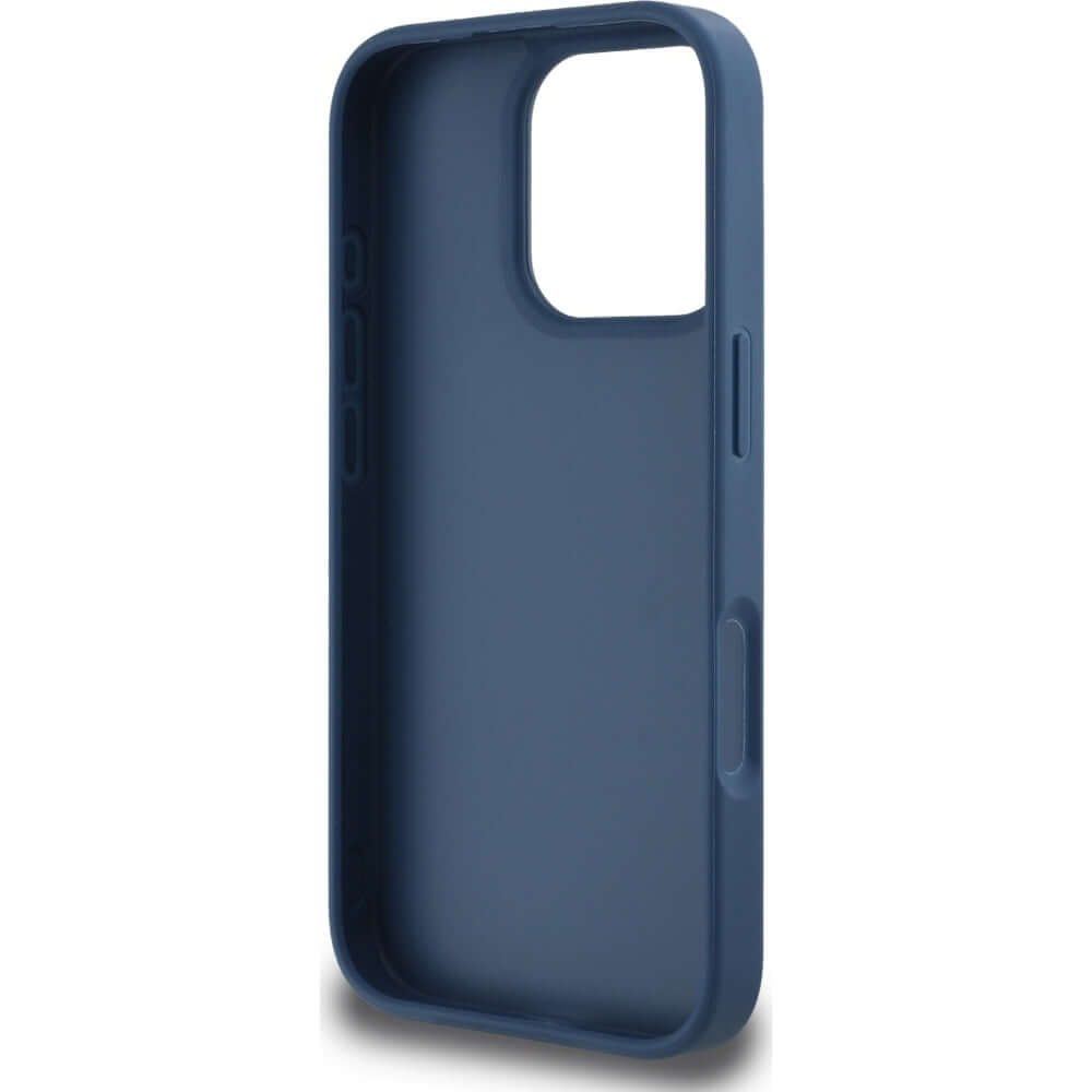 Handyhülle für iPhone 16 Pro, Guess Grained Roses Big 4G, Blau mit floralem Muster